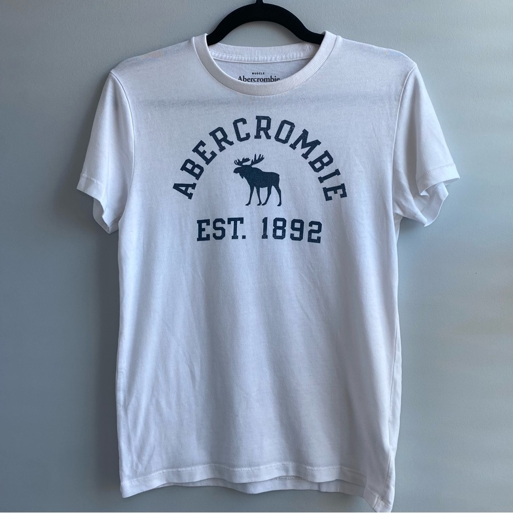 Abercrombie & Fitch White Logo Short Sleeve T-Shirt